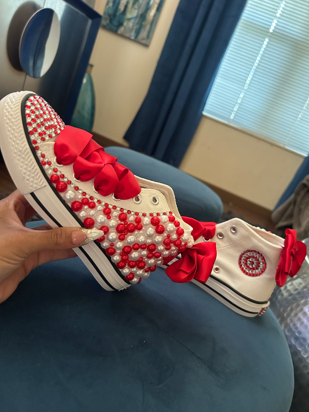 Red And White Pearl Shoes ❤️🤍